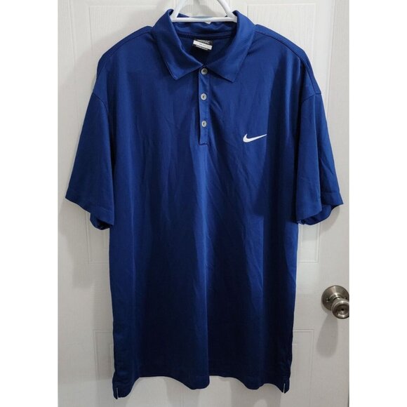 Nike Golf Blue Dri Fit White Swoosh Logo Polo Shirt Size XL 100% Polyester - Picture 1 of 11
